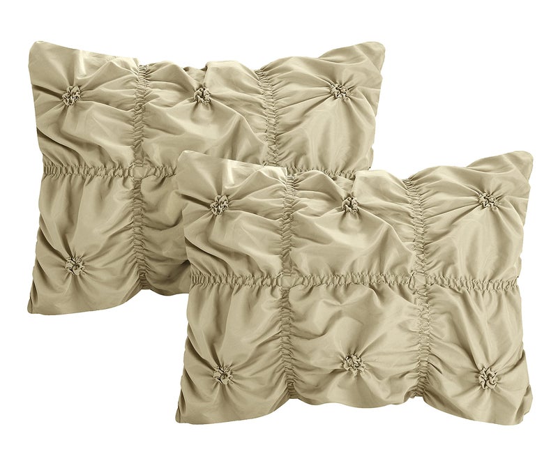 Chic Home Taupe Bed in a Bag Comforter Set, King Size (6 Piece), Halpert - Pintuck Pinch Pleat Microfiber Bedding - Shams, Bed Skirt, Flat & Fitted Sheet, Pillowcases, Breakfast & Decorative Pillow - Image 4